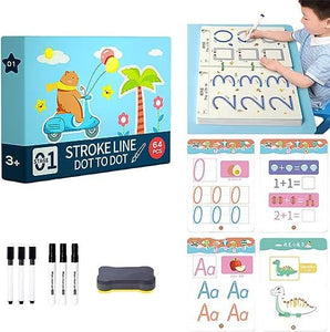 Stroke Line Dot to Dot Work Book With Pens & Eraser Level 1 - 64 Pages